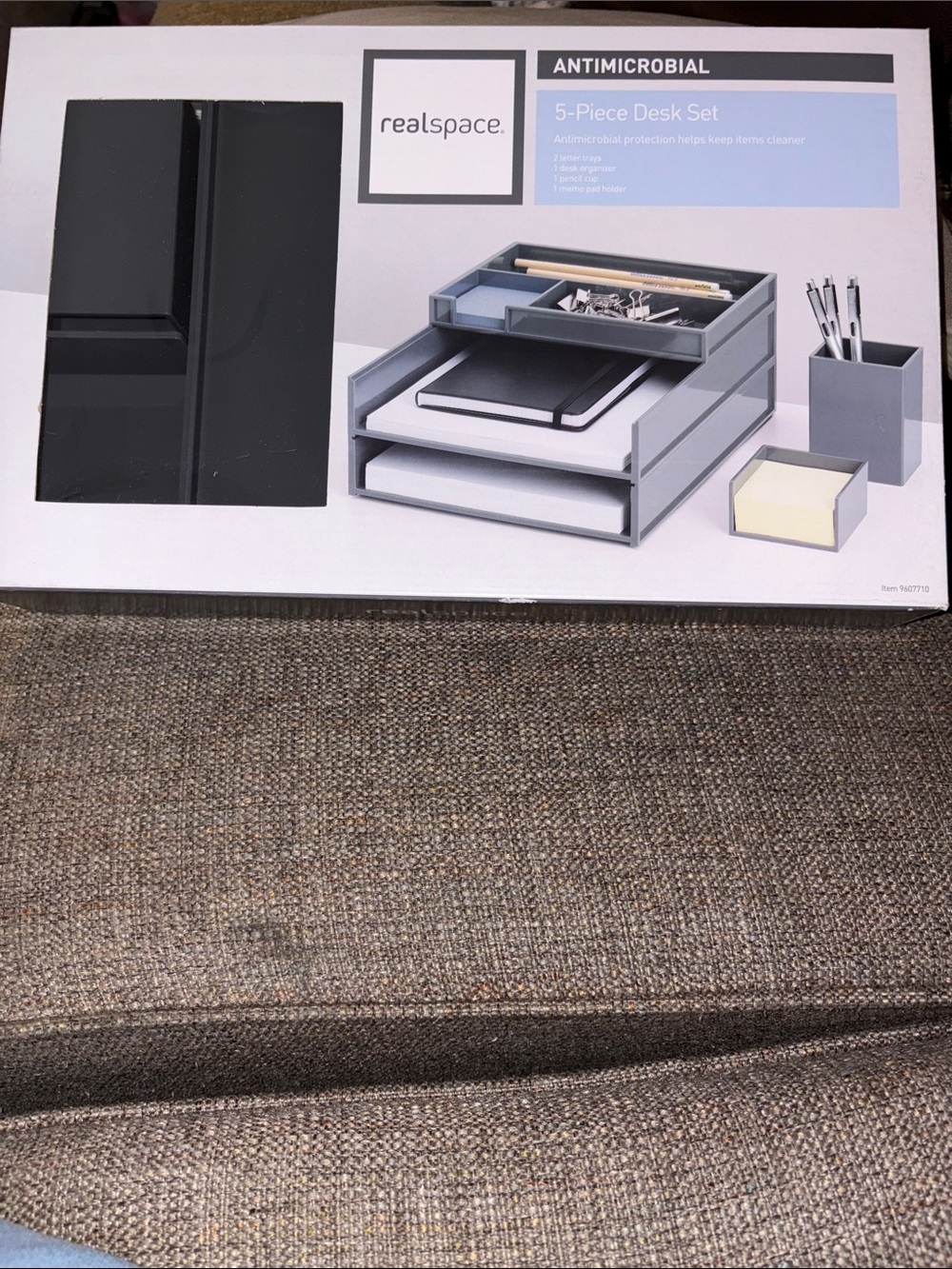 NEW RealSpace Antimicrobial 5-Piece Desk Organizer Set - Gray